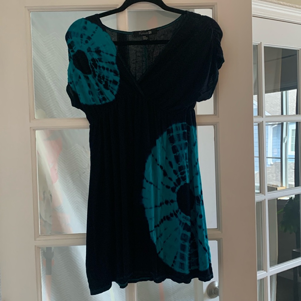 Black and teal/turquoise tie-dye dress/swim cover up